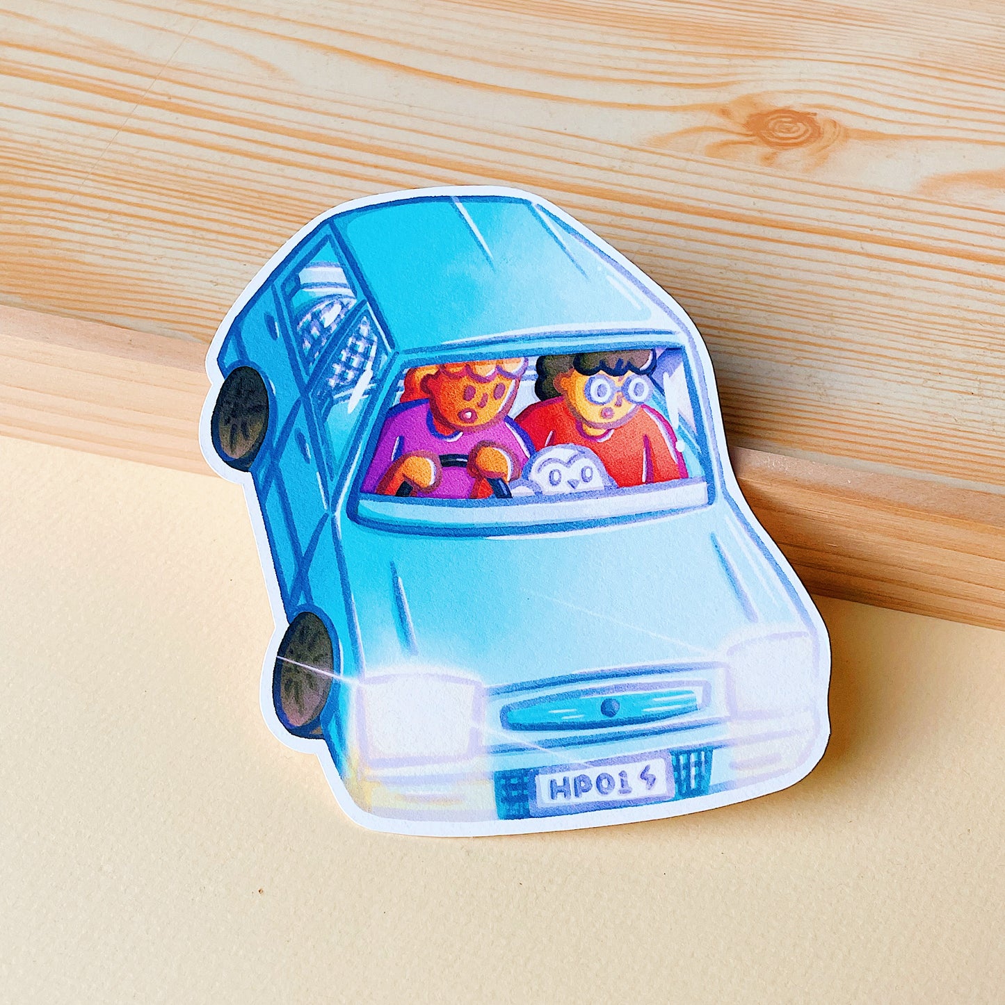 Harry and Ron Driving Kancil Die-Cut Post Card