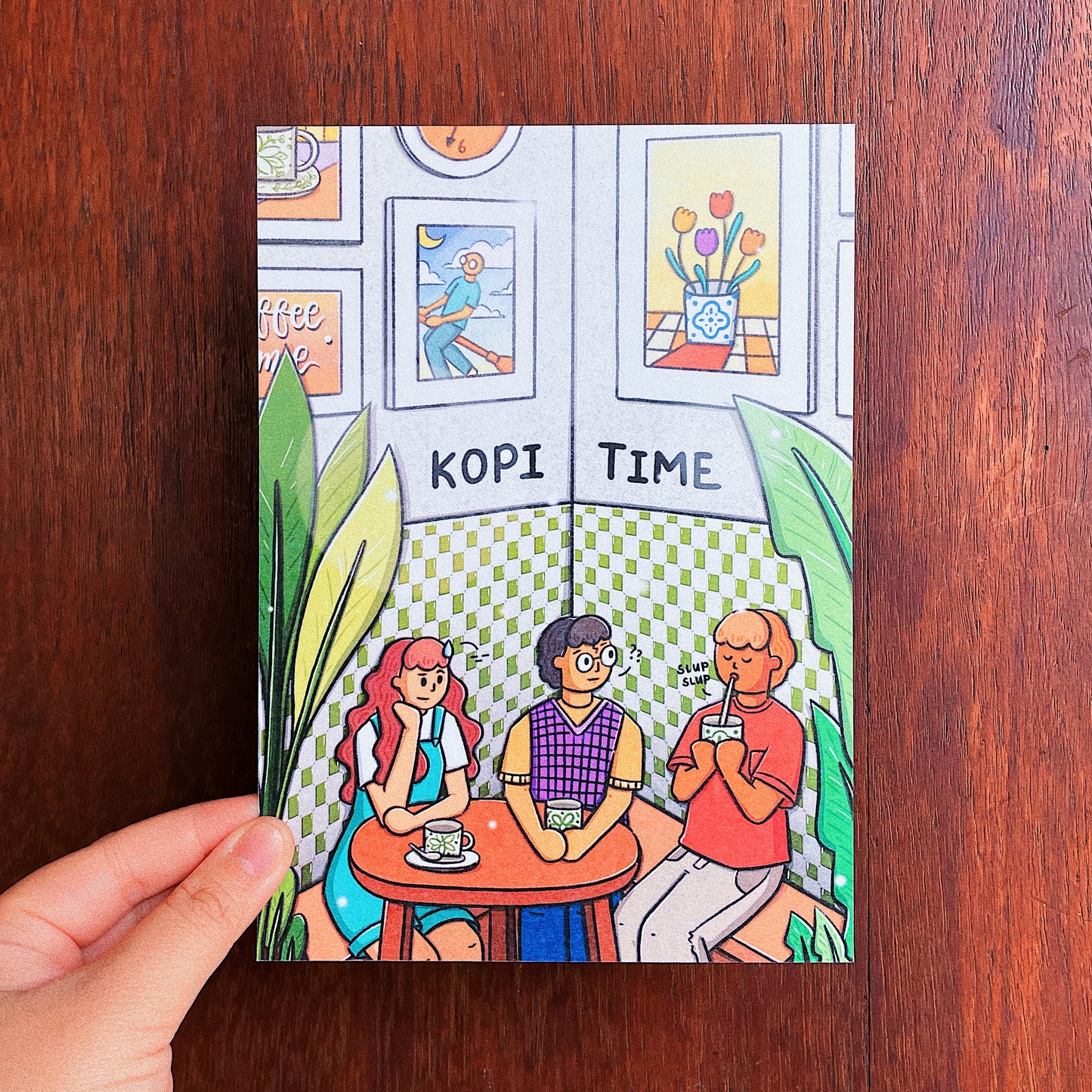 Golden Trio Kopi Time Post Card