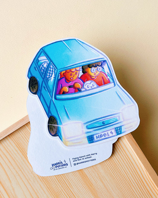 Harry and Ron Driving Kancil Die-Cut Post Card