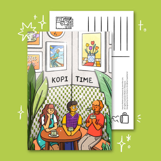 Golden Trio Kopi Time Post Card
