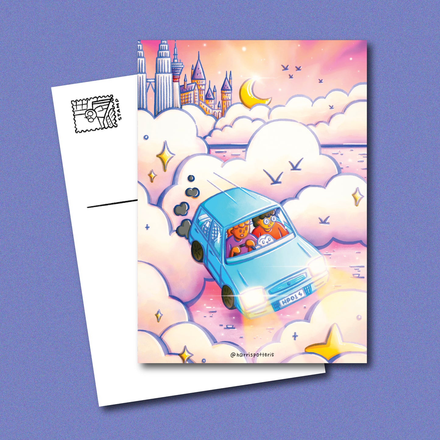 Harry and Ron Flying Kancil Car Post Card