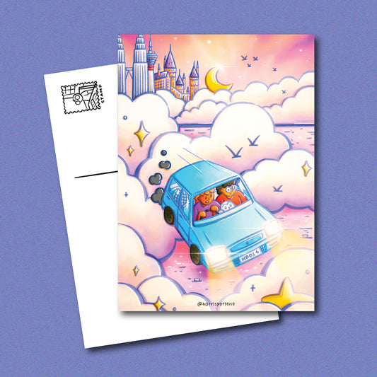 Harry and Ron Flying Kancil Car Post Card